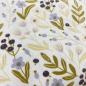 Preview: Jersey zarte Blumen und Blätter in flieder und rose auf weiß mit Glitzerdruck