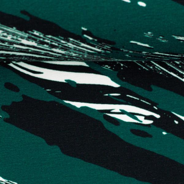 French Terry abstrakt smaragd schwarz weiß schraffiert