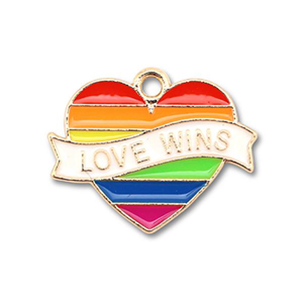 Anhänger Metall Regenbogen Herz Love Wins