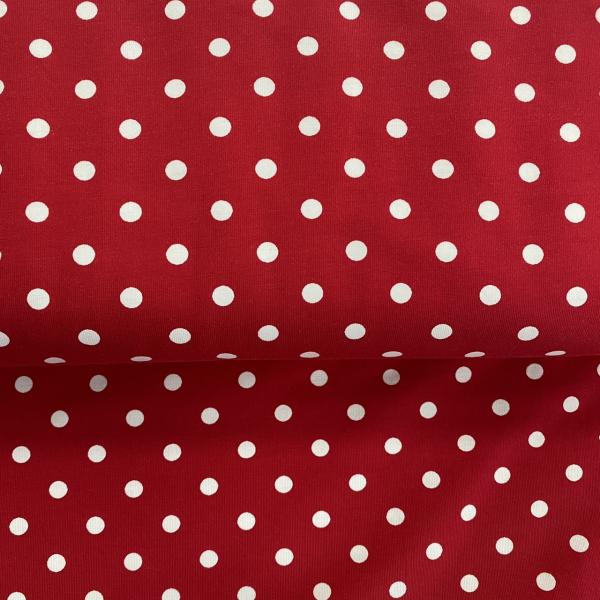 Jersey weiße Punkte (0,75 cm) auf rot