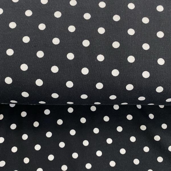 Jersey weiße Punkte (0,75 cm) auf schwarz
