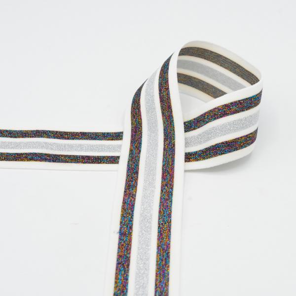 Gummiband weiß mit Regenbogenglitzer 4cm