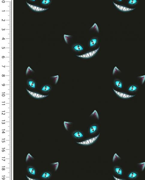 French Terry Mandala grinsende Katze auf schwarz