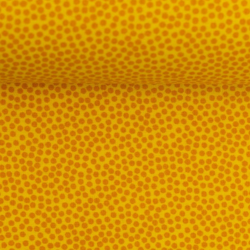Popeline/ Webware Dotty gelb mit orangenen Punkten 2mm