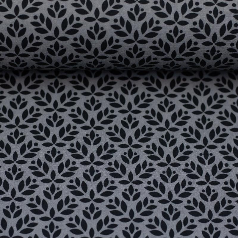 Popeline / Webware Ornamental dunkelgrau schwarz