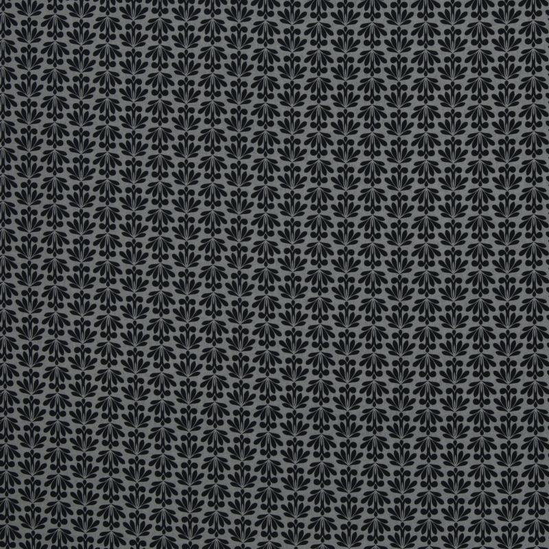 Popeline / Webware Ornamental Flowers dunkelgrau schwarz