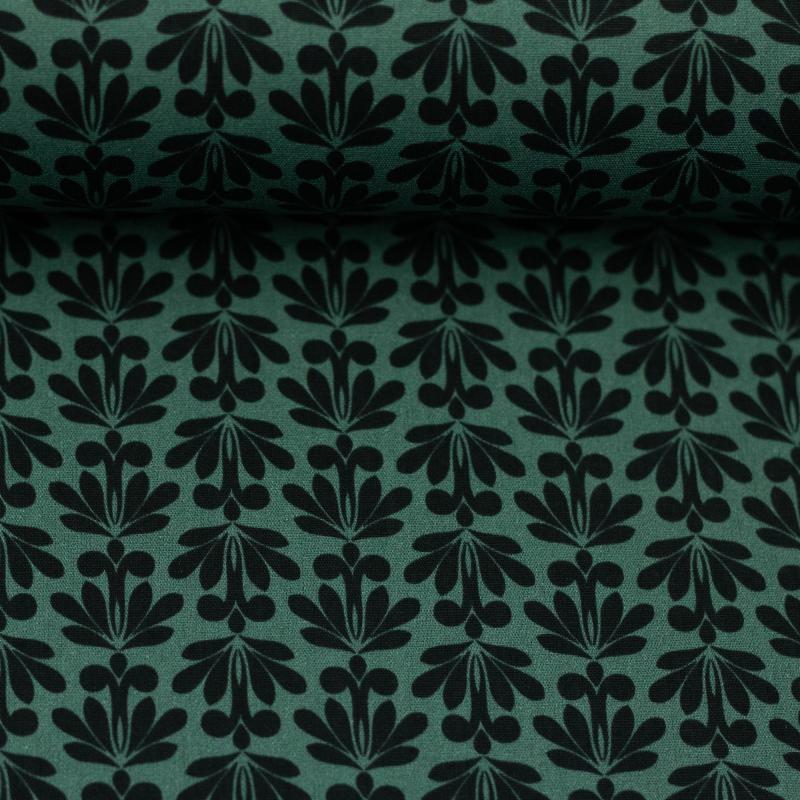 Popeline / Webware Ornamental Flowers smaragd schwarz