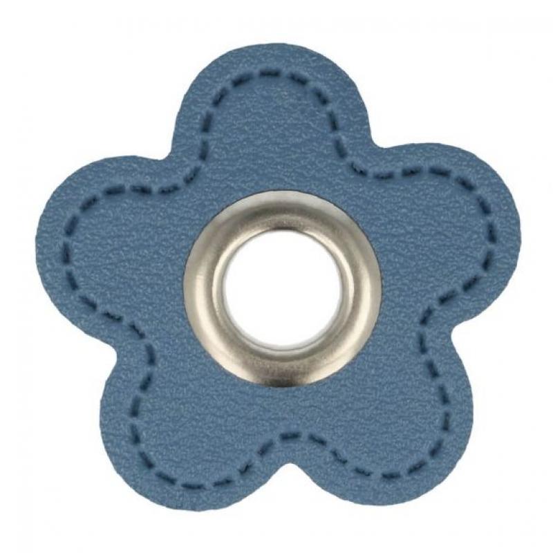 2 Stück Ösen auf Kunstleder Blume 8mm jeansblau