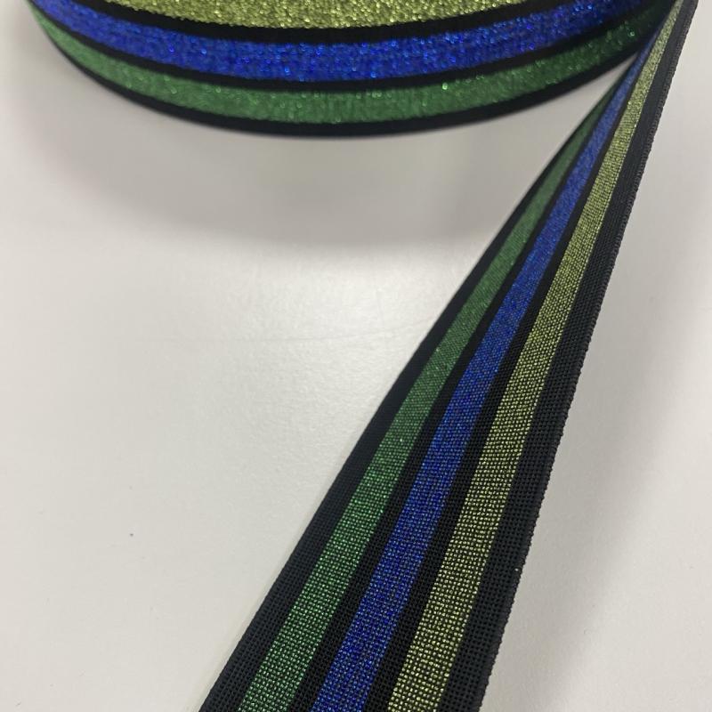 Gummiband schwarz mit Grüntönen und blau 4cm