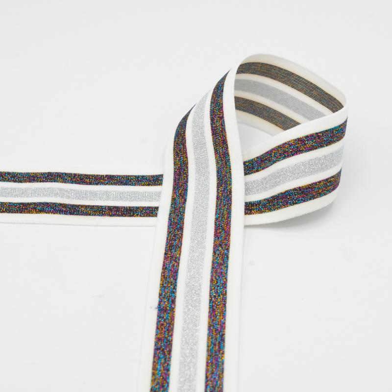 Gummiband weiß mit Regenbogenglitzer 4cm