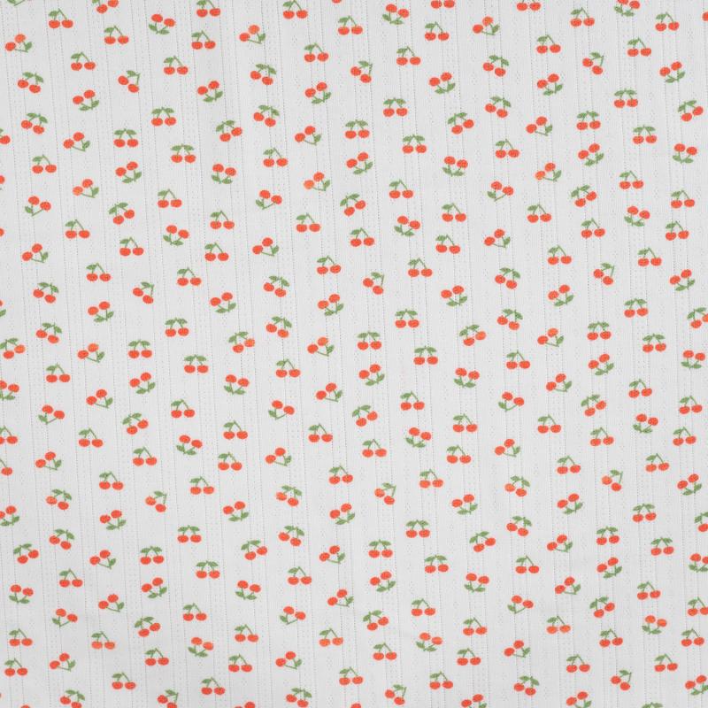 Jersey Ajour (Lochstickerei) cremeweiß mit Kirschen