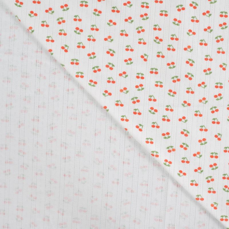 Jersey Ajour (Lochstickerei) cremeweiß mit Kirschen