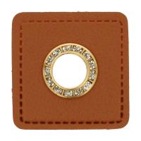 2 Stück Glitzer Ösen auf Kunstleder Patch Braun - gold 9,5mm